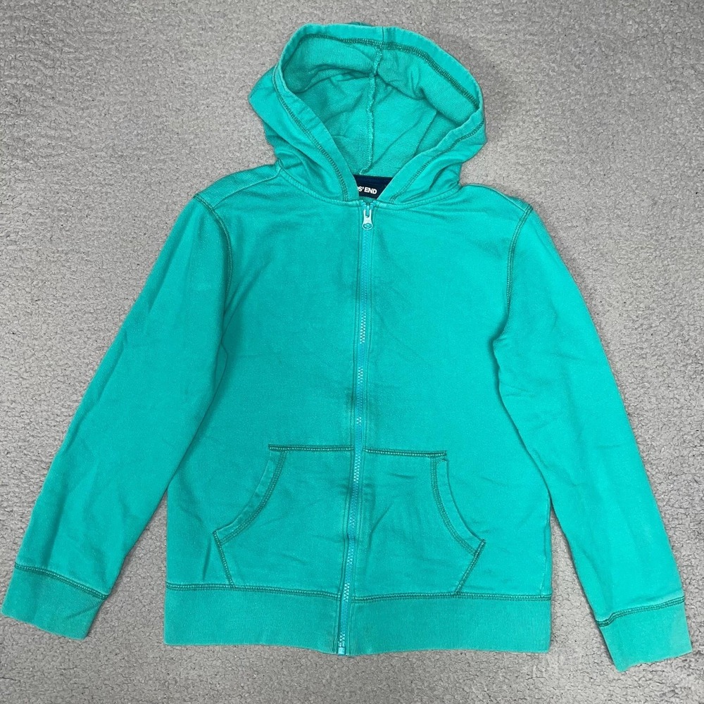 Lands' End Sweater Women's Sz 10-12 Green Hooded Kangaroo Pocket Full Zip Jacket
